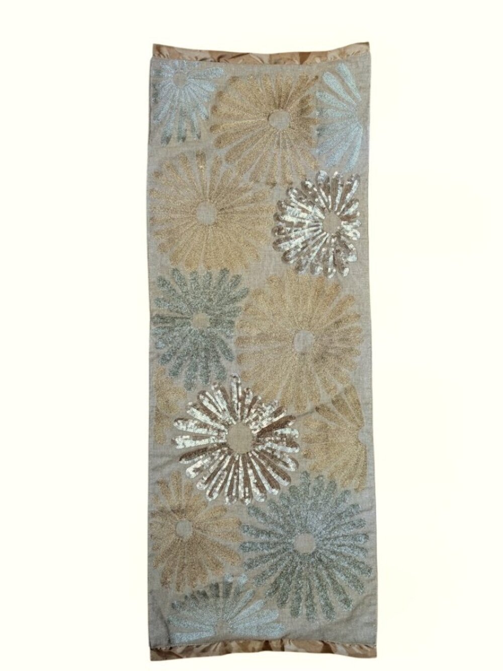 Pier 1 Imports Mini Table Runner Neutral Sequin Metallic Floral Textured 14x36